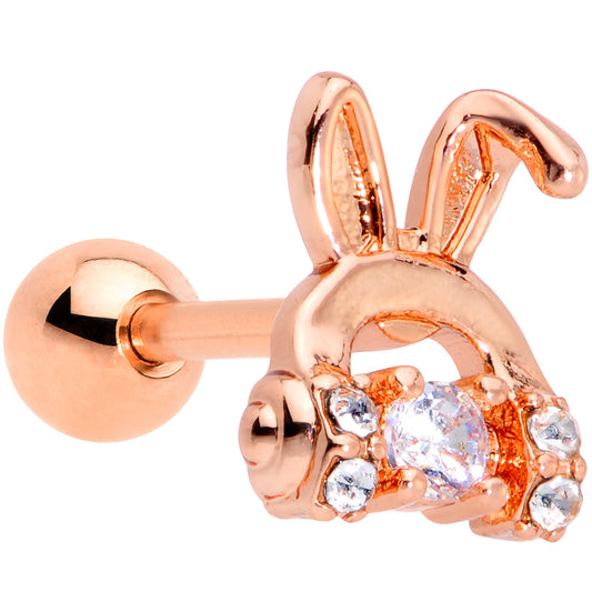 16G 1/4 Clear Gem Rose Gold Tone Bunny Headphone Cartilage Tragus