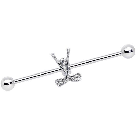 14G Clear CZ Gem Crossed Golf Clubs Industrial Barbell 38mm