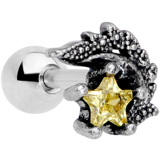 16G 1/4 Yellow Gem Shooting Star Cartilage Tragus Earring