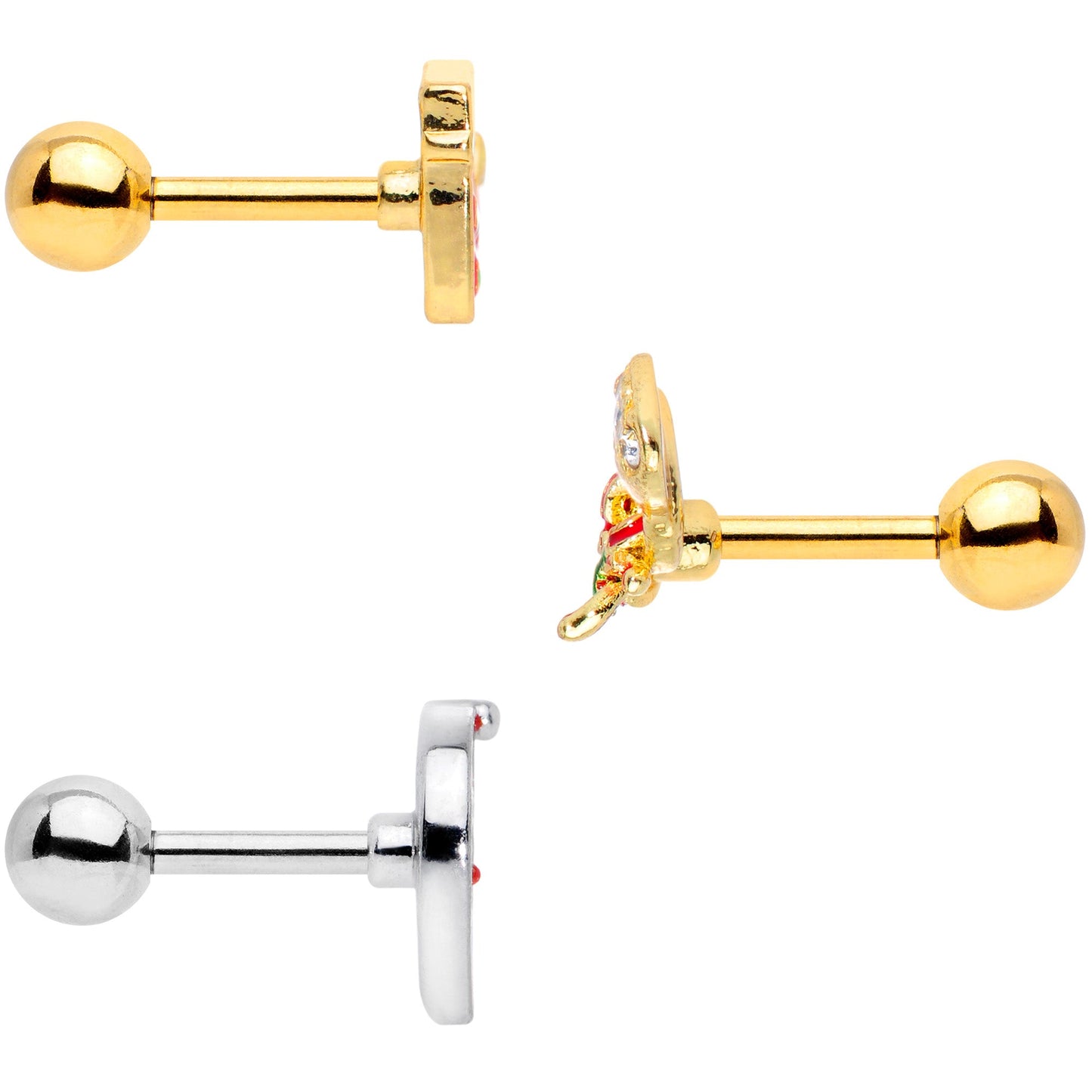 16G 1/4 Gold Tone Santa Merry Christmas Cartilage Tragus Set of 3