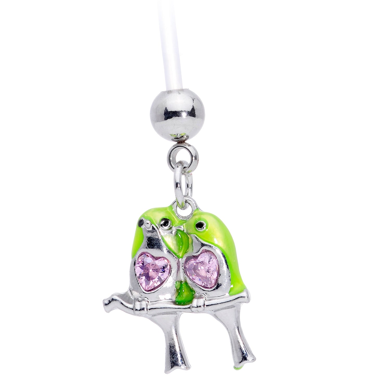 Pink Gem Green Little Lovebirds Twins Dangle Pregnancy Belly Ring