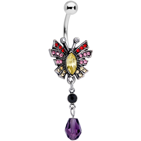 Red Yellow Purple Art Deco Butterfly Dangle Belly Ring