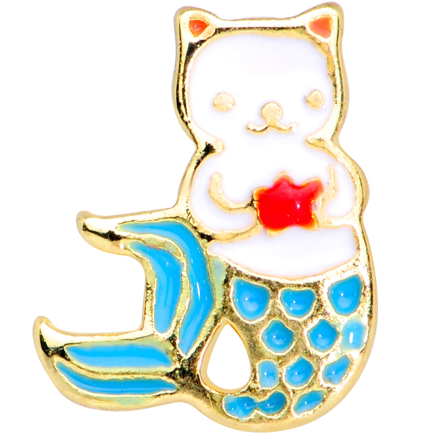 16G 1/4 Gold Tone Blue White Mermaid Cat Cartilage Tragus