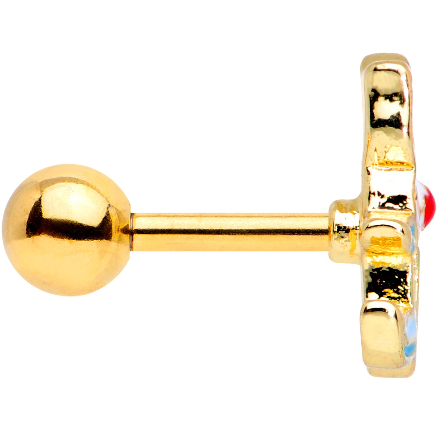 16G 1/4 Gold Tone Blue White Mermaid Cat Cartilage Tragus