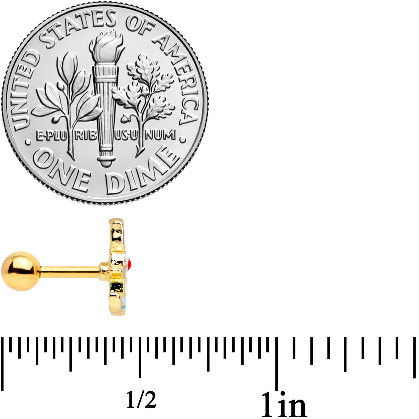 16G 1/4 Gold Tone Blue White Mermaid Cat Cartilage Tragus