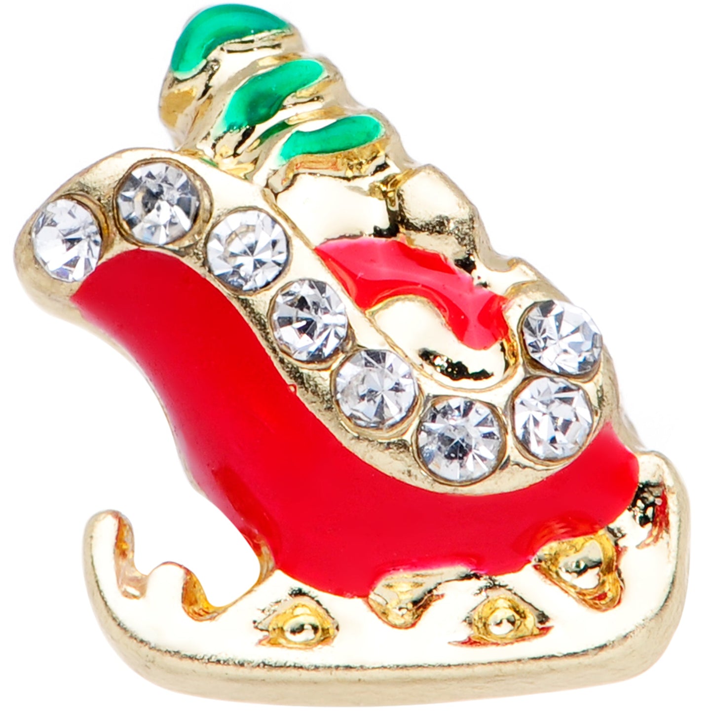 16G 1/4 Clear Gem Gold Tone Christmas Sleigh Cartilage Tragus