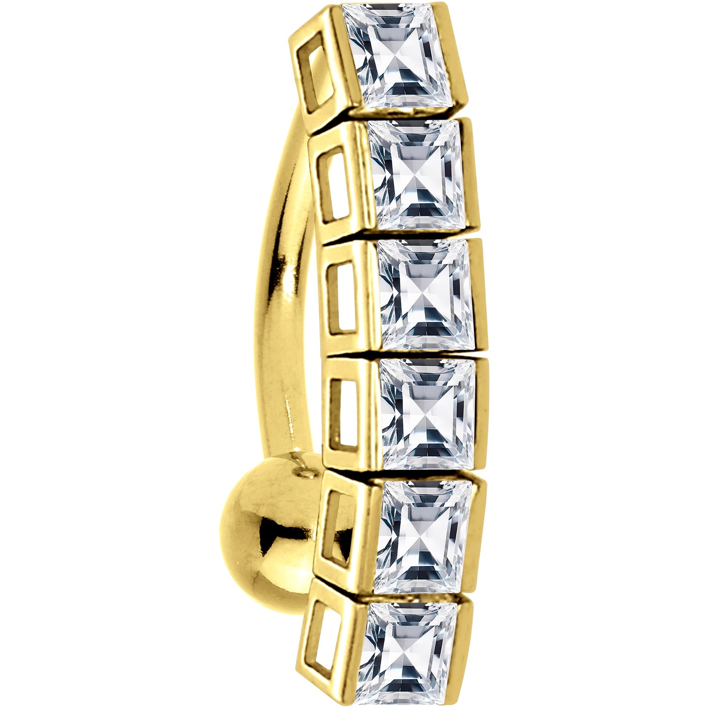 16G Solid 14K Yellow Gold Top Drop Princess Cubic Zirconia Belly Ring