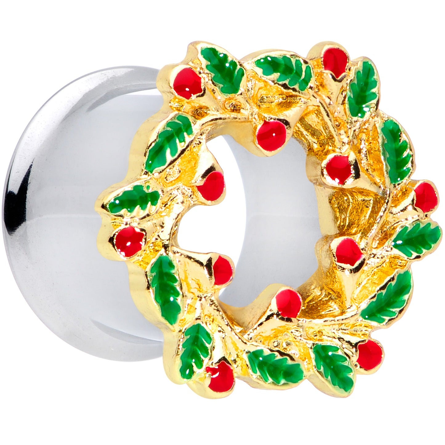 Happy Holiday Wreath Christmas Double Flare Plug Set 4G to 1 Inch