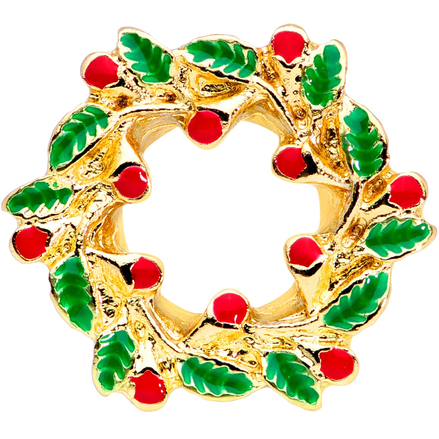 Happy Holiday Wreath Christmas Double Flare Plug Set 4G to 1 Inch