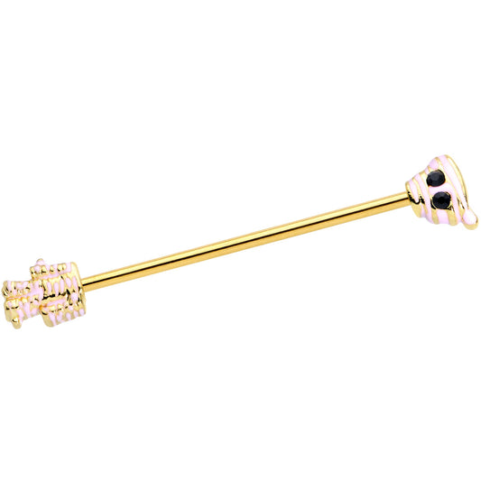 14G Black Gem Gold Tone Mummy Halloween Industrial Barbell 38mm