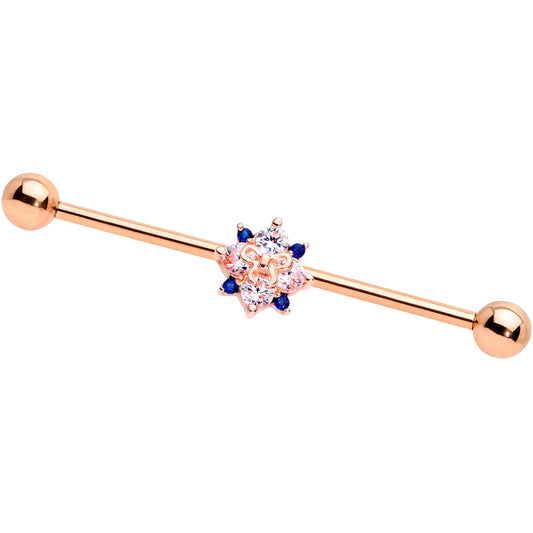 14G Clear CZ Gem Rose Gold Tone Bow Star Industrial Barbell 38mm