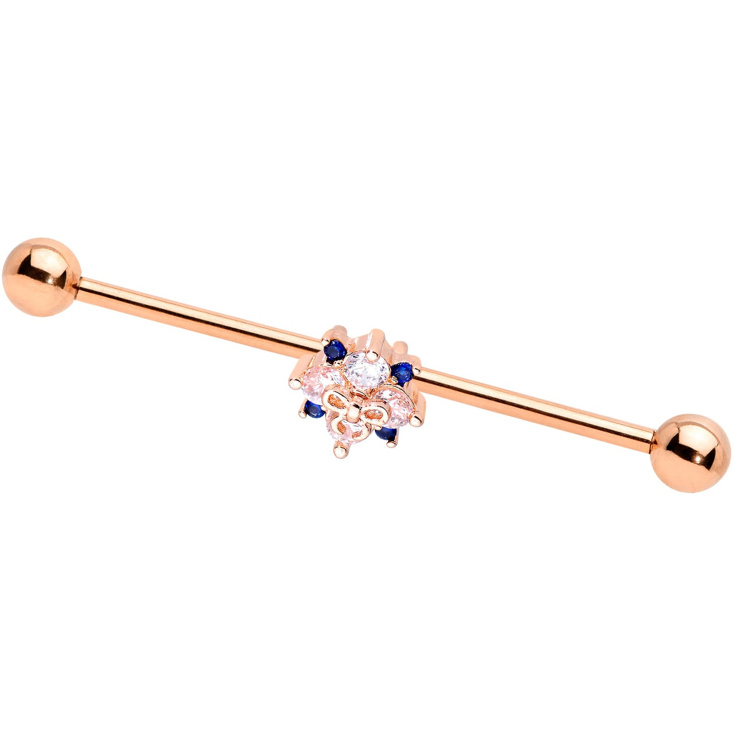 14G Clear CZ Gem Rose Gold Tone Bow Star Industrial Barbell 38mm