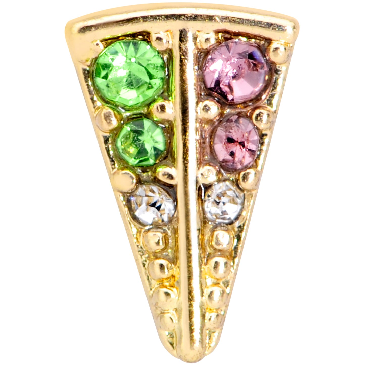 16G 3/8 Pink Green Gem Gold Tone Triangle Labret Monroe Tragus