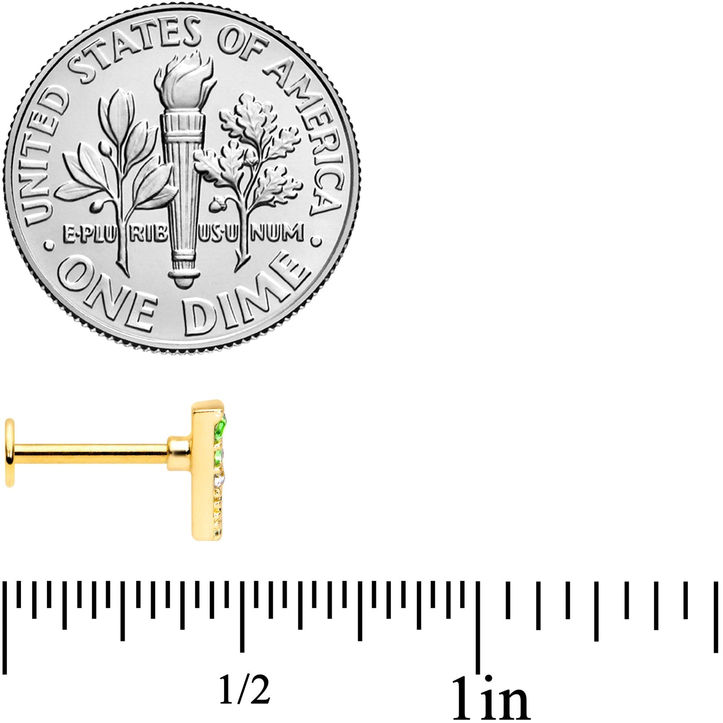 16G 3/8 Pink Green Gem Gold Tone Triangle Labret Monroe Tragus