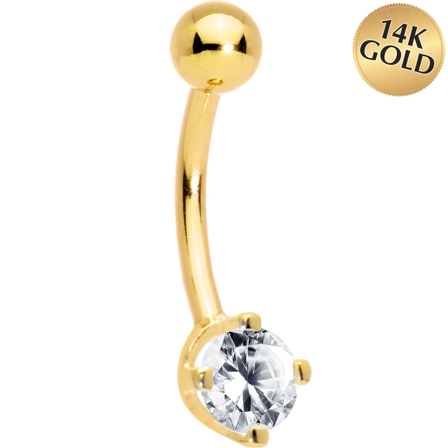 16G Solid 14K Yellow Gold Cubic Zirconia PRIME SOLITAIRE Belly Ring