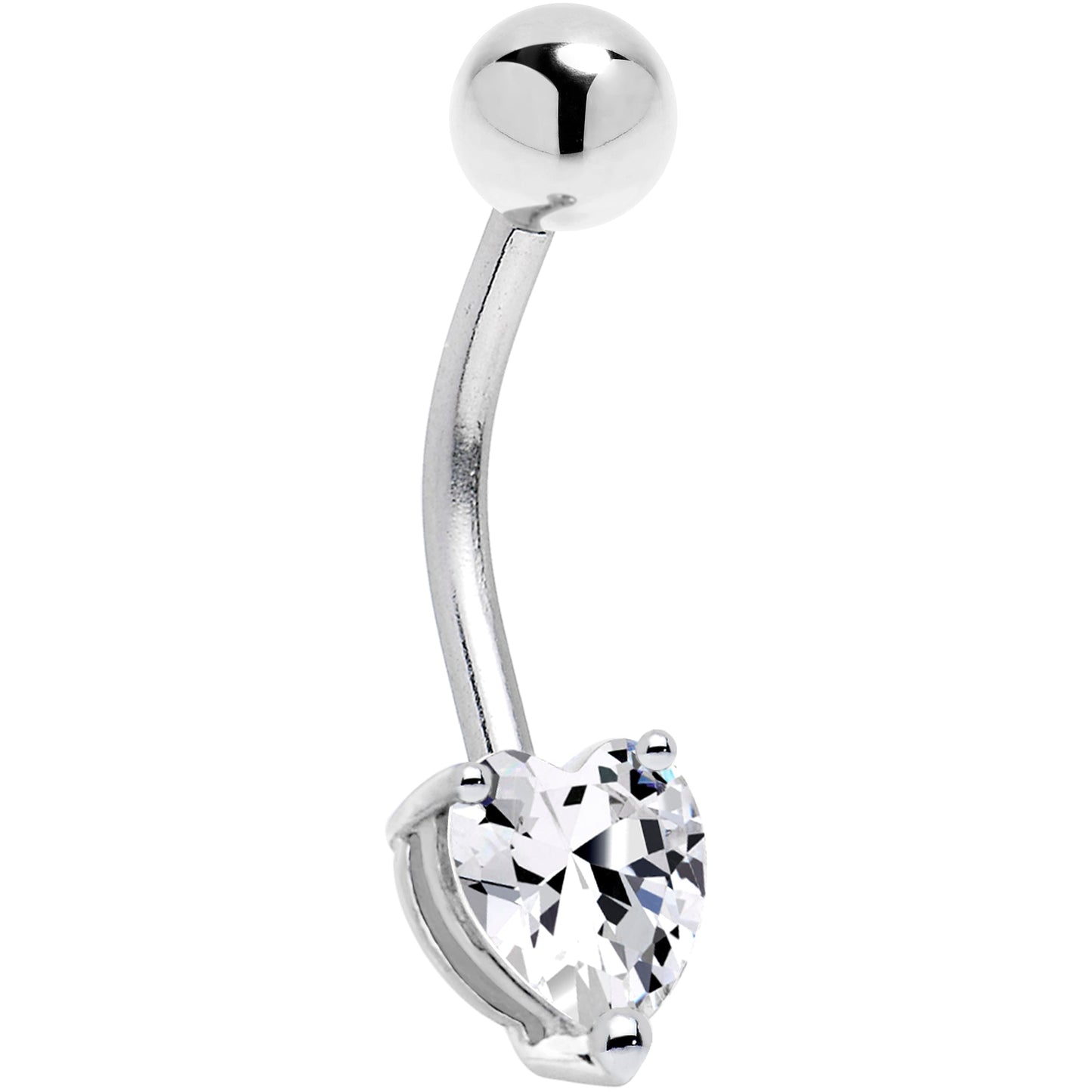 16G Solid 14K White Gold Cubic Zirconia Heart Solitaire Belly Ring