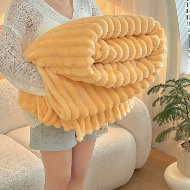 1pc Cozy Double-Sided 3D Rabbit Hair Blanket - Soft, Warm, and Fuzzy for Snuggling Up - Perfect for Office, Outdoor Camping, Sofa, and Gift Giving