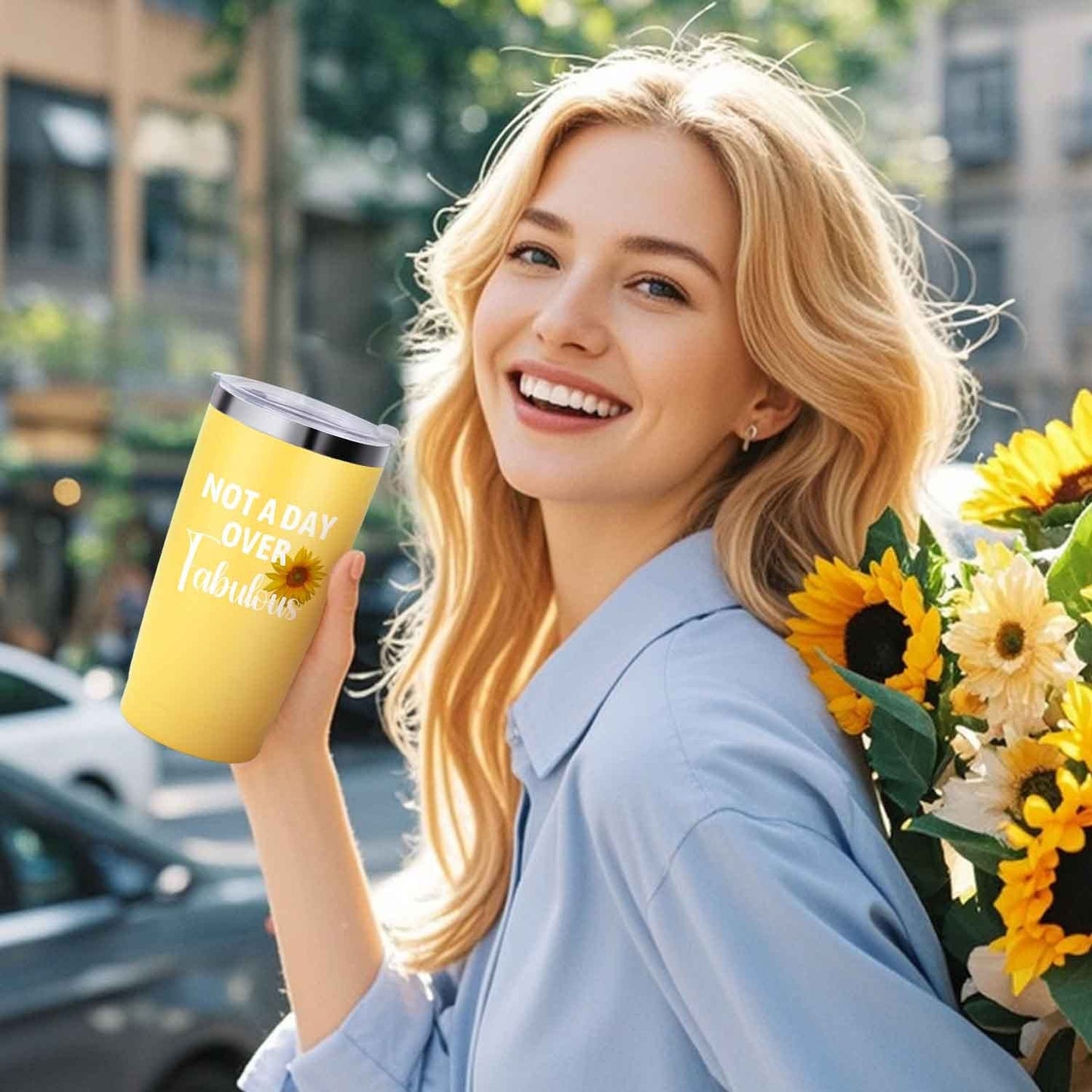 8pcs Fabulous Yellow Gift Set for Women - Includes Insulated Tumbler, Greeting Card, Hair Tie, Scented Candle, Bath Salts, Bath Bomb, Soap, and Elegant Gift Box - Perfect for Christmas & Thanksgiving, Gift Set, Scented Candle