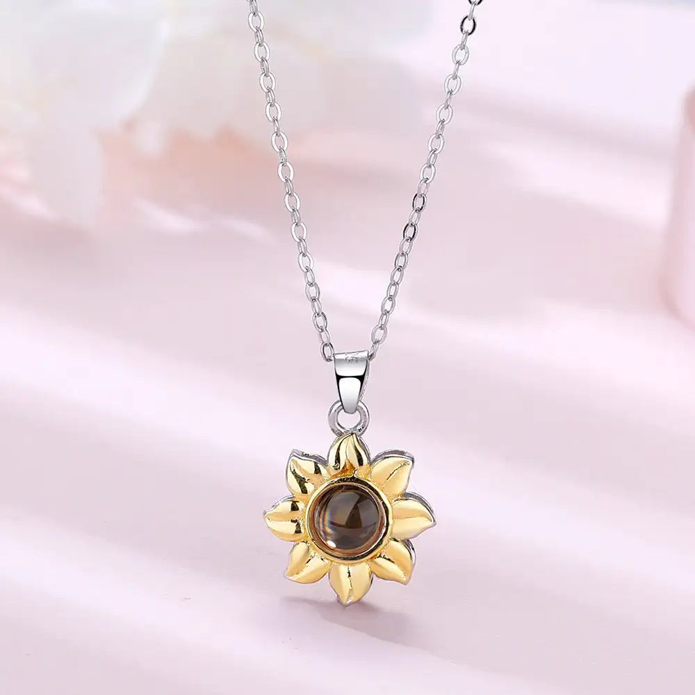 Silver Sunflower Projection Necklace for Women, S925