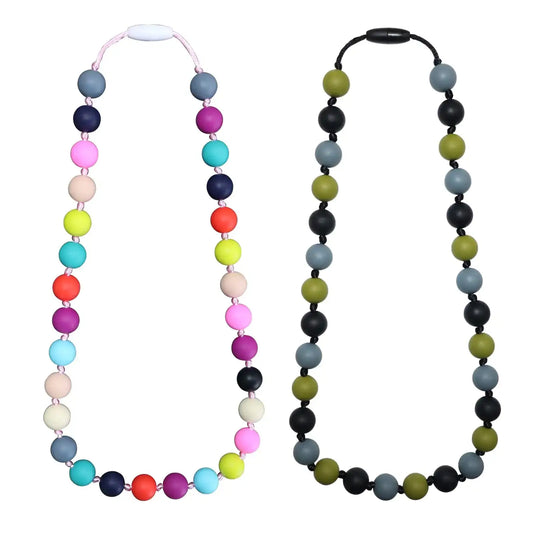 Chew Necklaces for Sensory Kids 2PCS Silicone Chewy Necklace for Autistic Children Chewing Silicone Fidget Necklace for Boys Girls with Autism