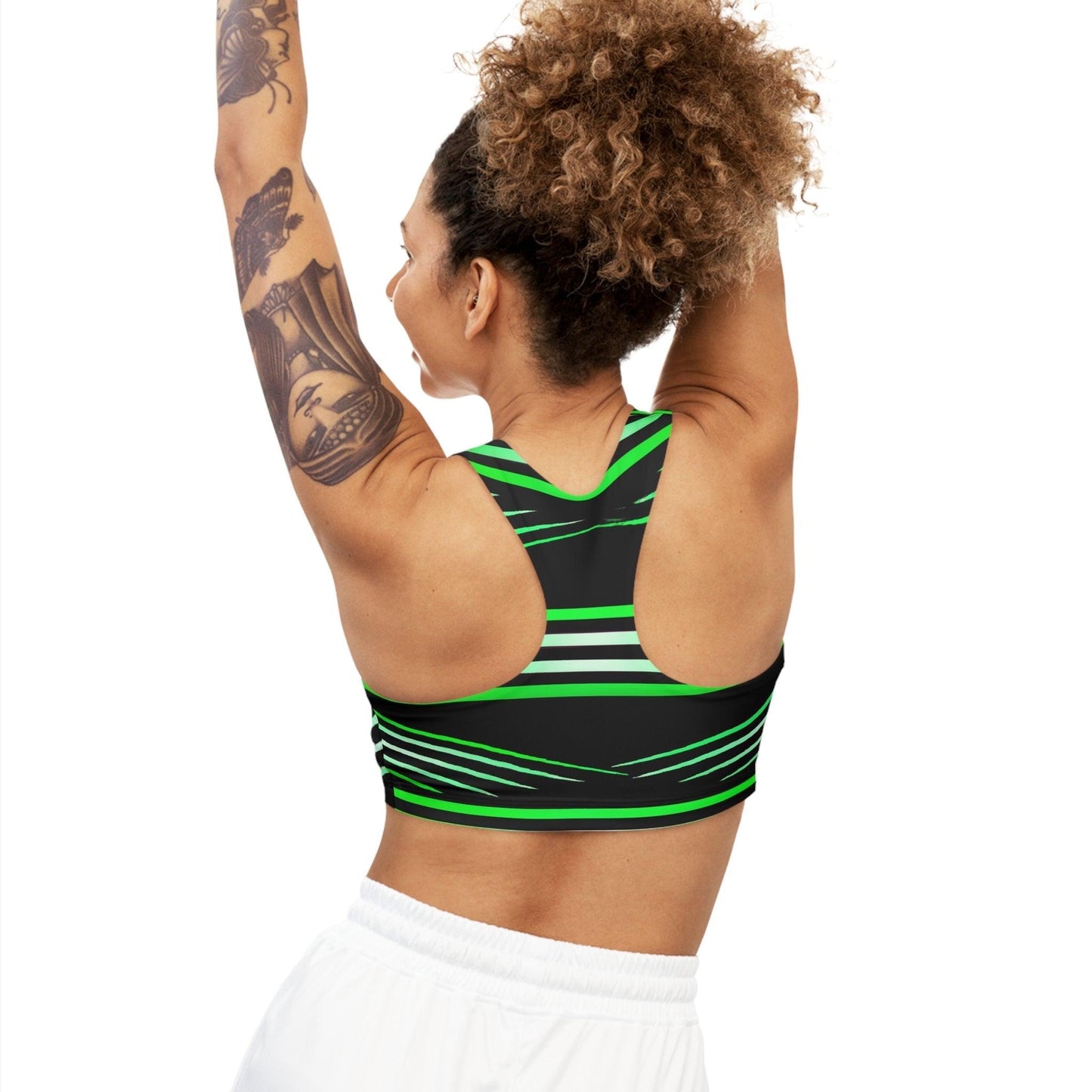 Black Green White Seamless Sports Bra - Lizard Vigilante