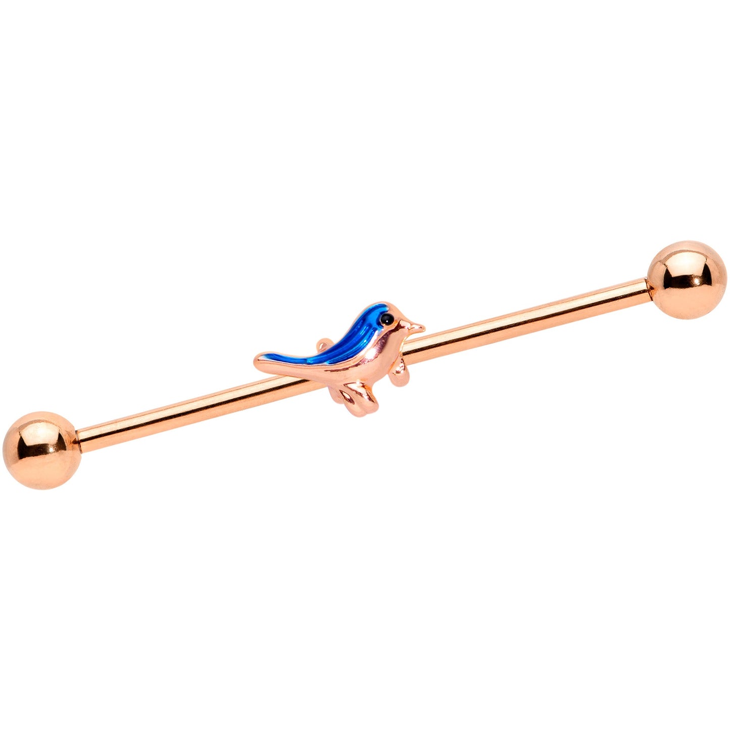 14G Rose Gold Tone Blue Bird Industrial Barbell 38mm