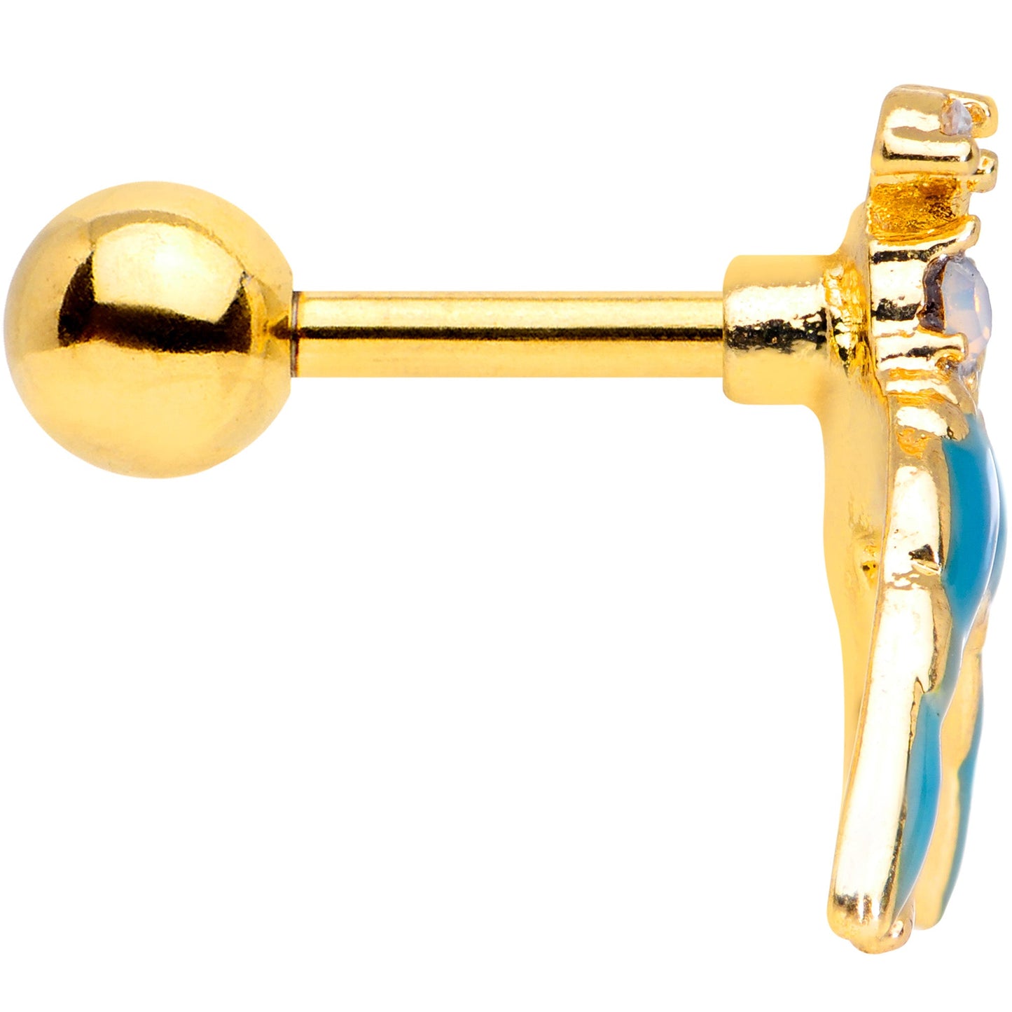 16G 1/4 White Faux Opal Gold Tone Swallow Bird Cartilage Tragus