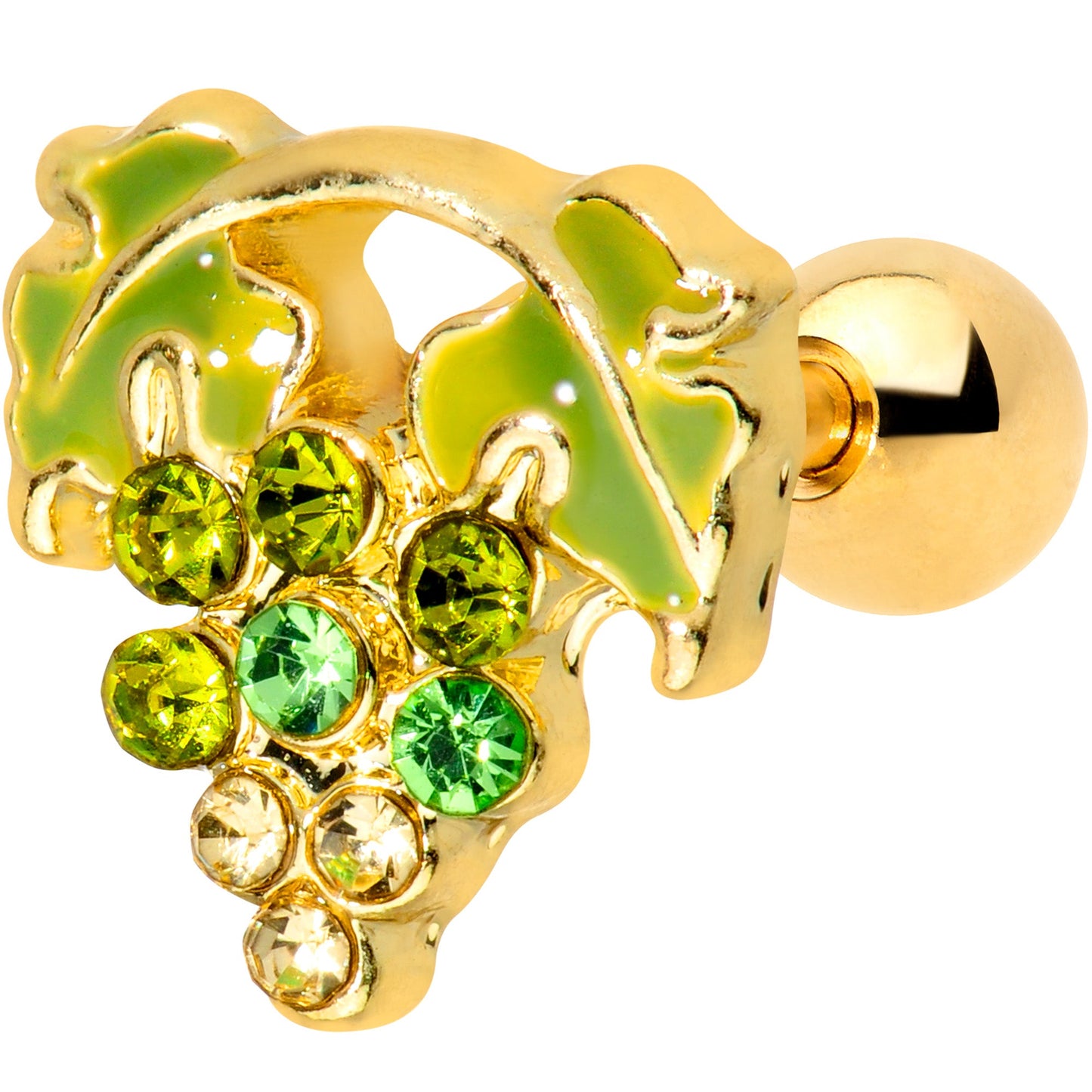 16G 1/4 Green Gem Gold Tone Bunch of Grapes Cartilage Tragus