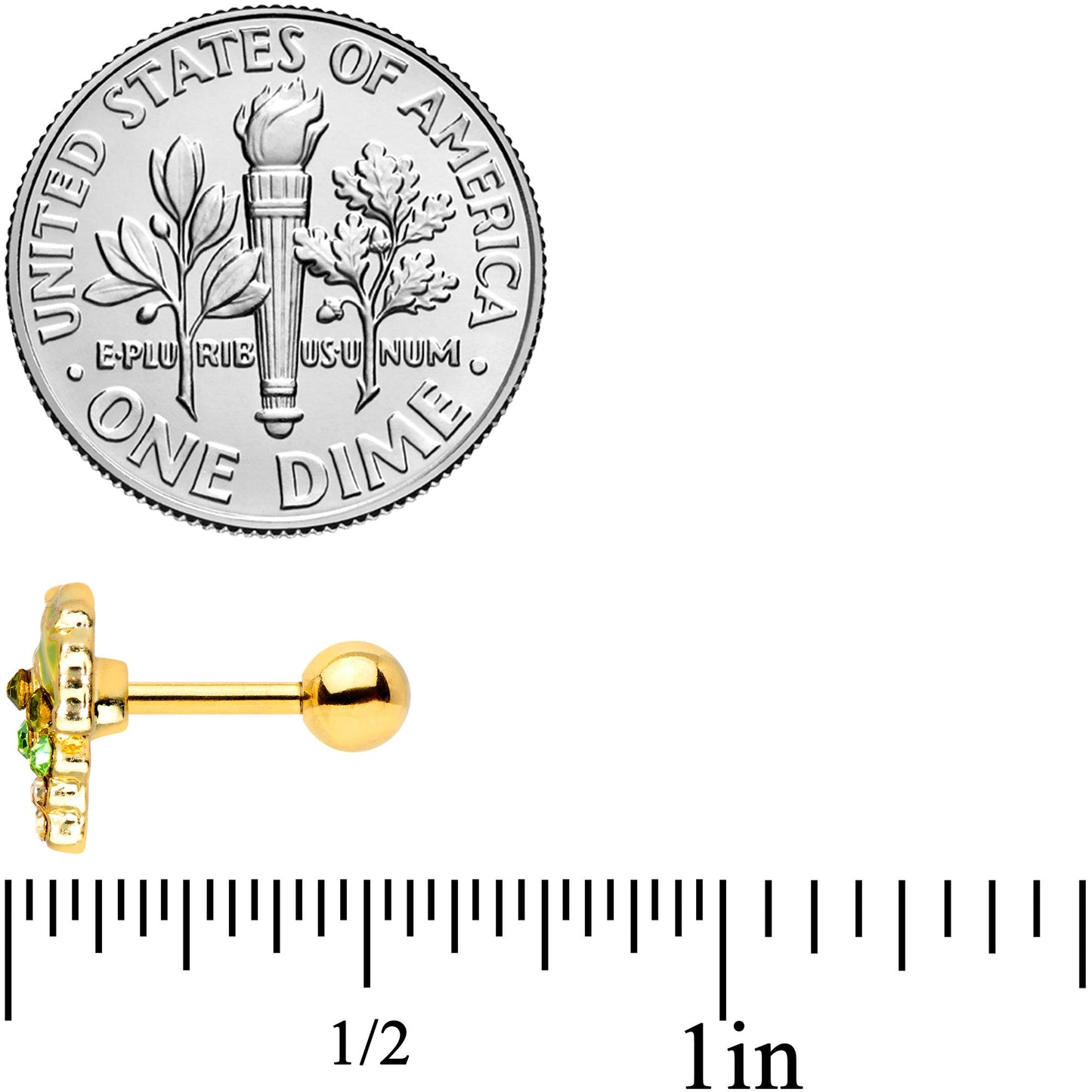 16G 1/4 Green Gem Gold Tone Bunch of Grapes Cartilage Tragus