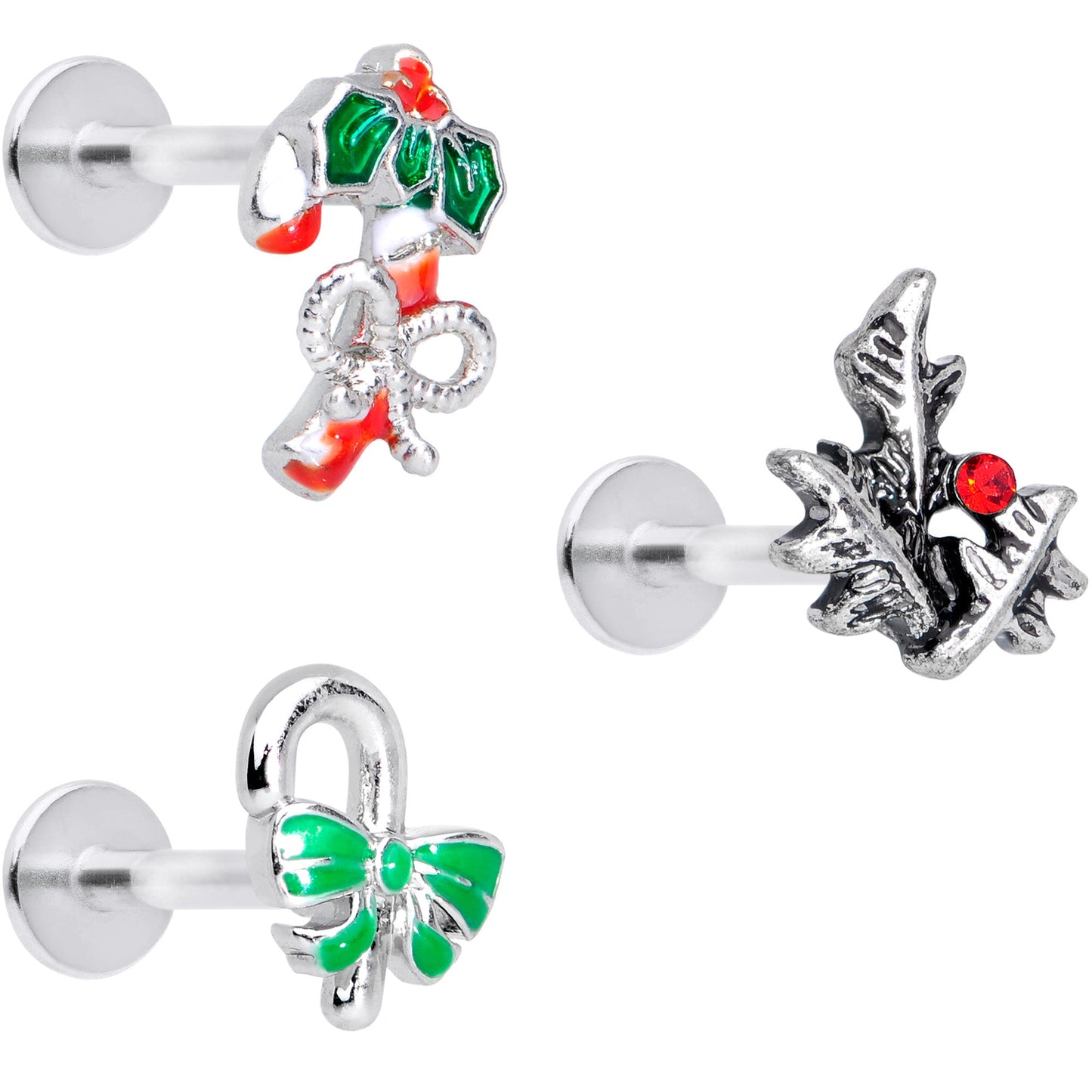 16G 5/16 Red Gem Candy Christmas Labret Monroe Tragus Set of 3