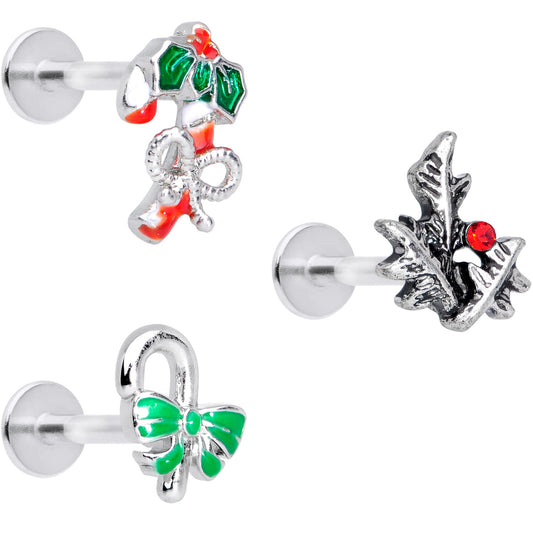 16G 5/16 Red Gem Candy Christmas Labret Monroe Tragus Set of 3