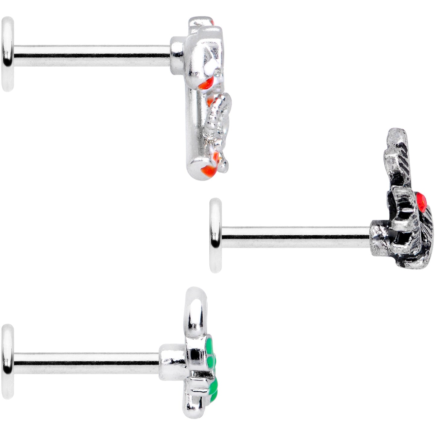 16G 5/16 Red Gem Candy Christmas Labret Monroe Tragus Set of 3