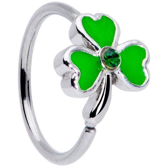 20G 5/16 Black Gem Green Shamrock St Patricks Day Nose Hoop