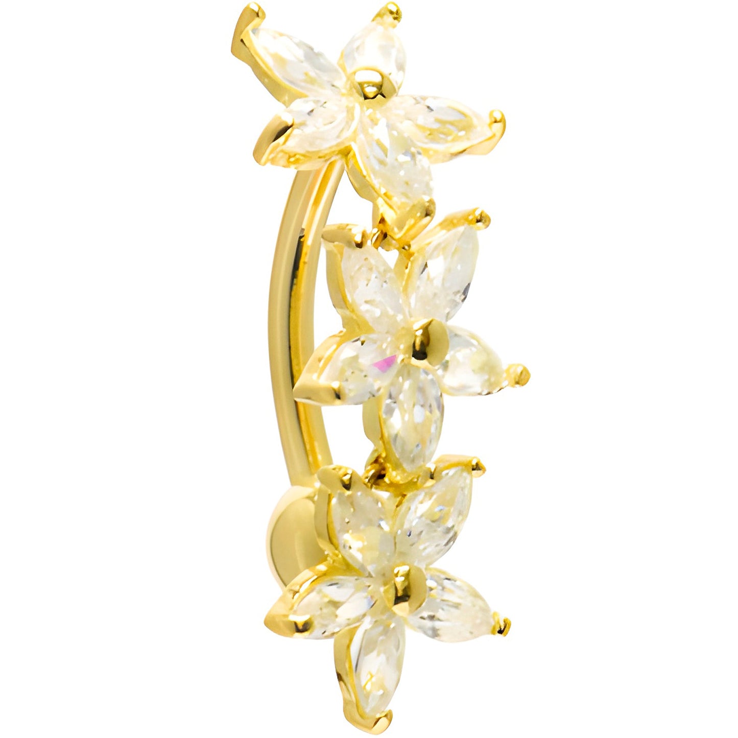 16G Solid 14K Yellow Gold Top Mount Cubic Zirconia Lily Drop Belly Ring