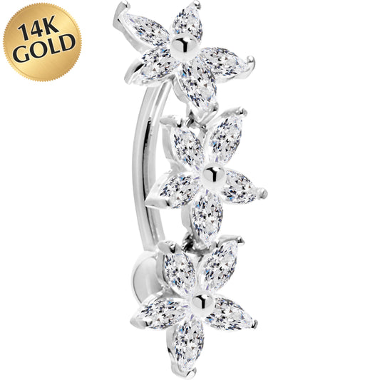 16G Solid 14K White Gold TOP MOUNT Cubic Zirconia LILY DROP Belly Ring