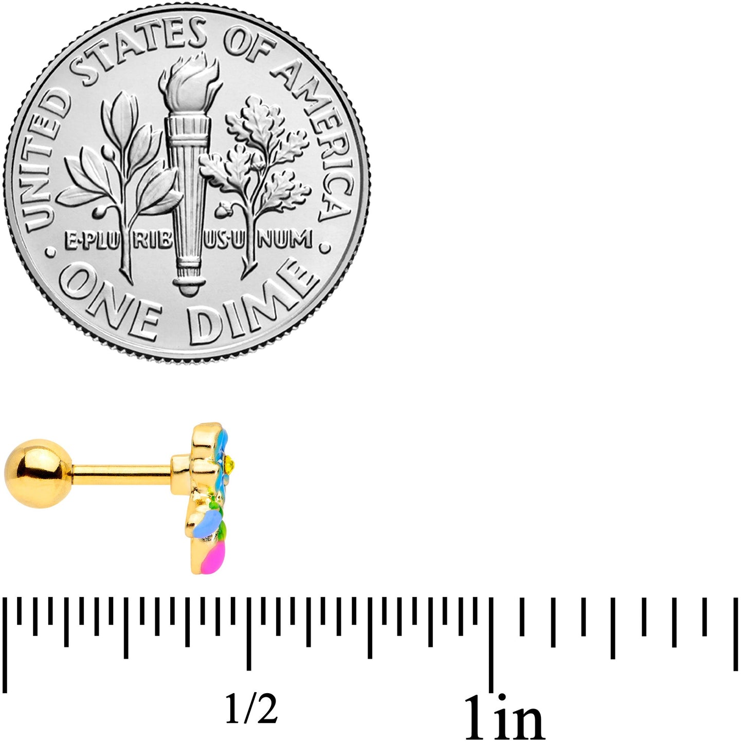 16G 1/4 Yellow Gem Gold Tone Neon Flower Cartilage Tragus