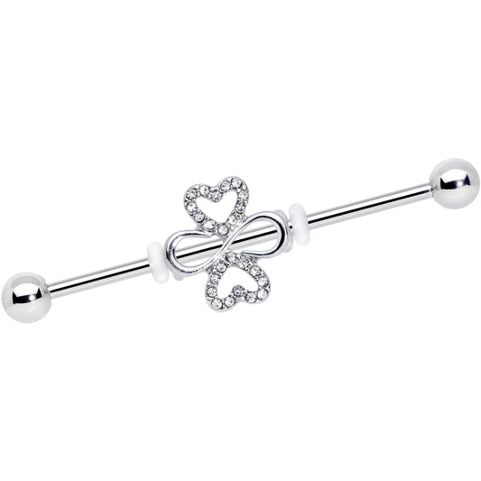 14G Clear Gem Heart Shamrock St Patricks Industrial Barbell 38mm