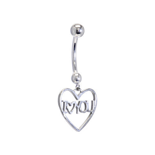 16G Solid 14K White Gold I LOVE YOU HEART Belly Ring