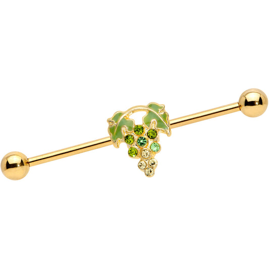 14G Green Gem Gold Tone Bunch of Grapes Industrial Barbell 38mm