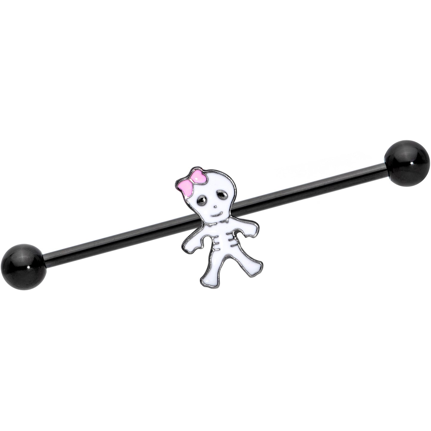 14G Black Skeleton Girl Halloween Industrial Barbell 38mm