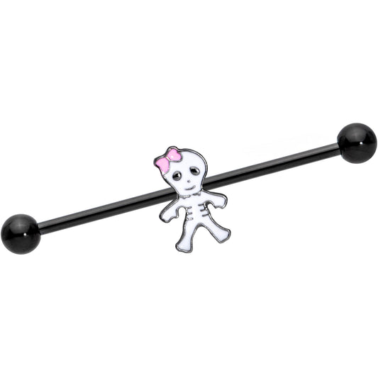 14G Black Skeleton Girl Halloween Industrial Barbell 38mm