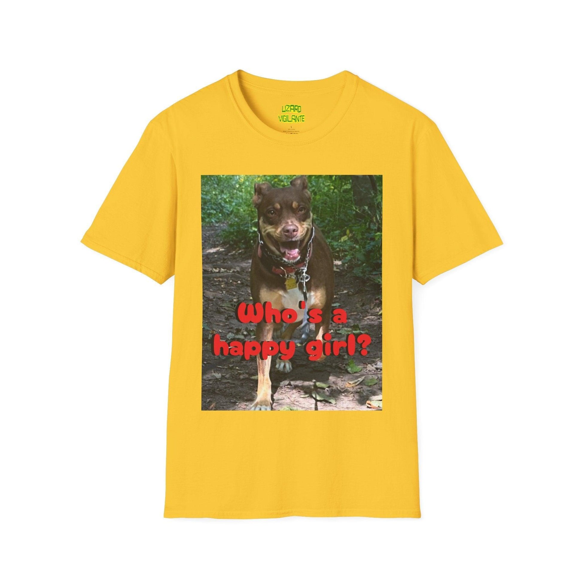 Who's A Happy Girl? Doggie Unisex Softstyle "Primo Rocks IV" T-Shirt - Lizard Vigilante