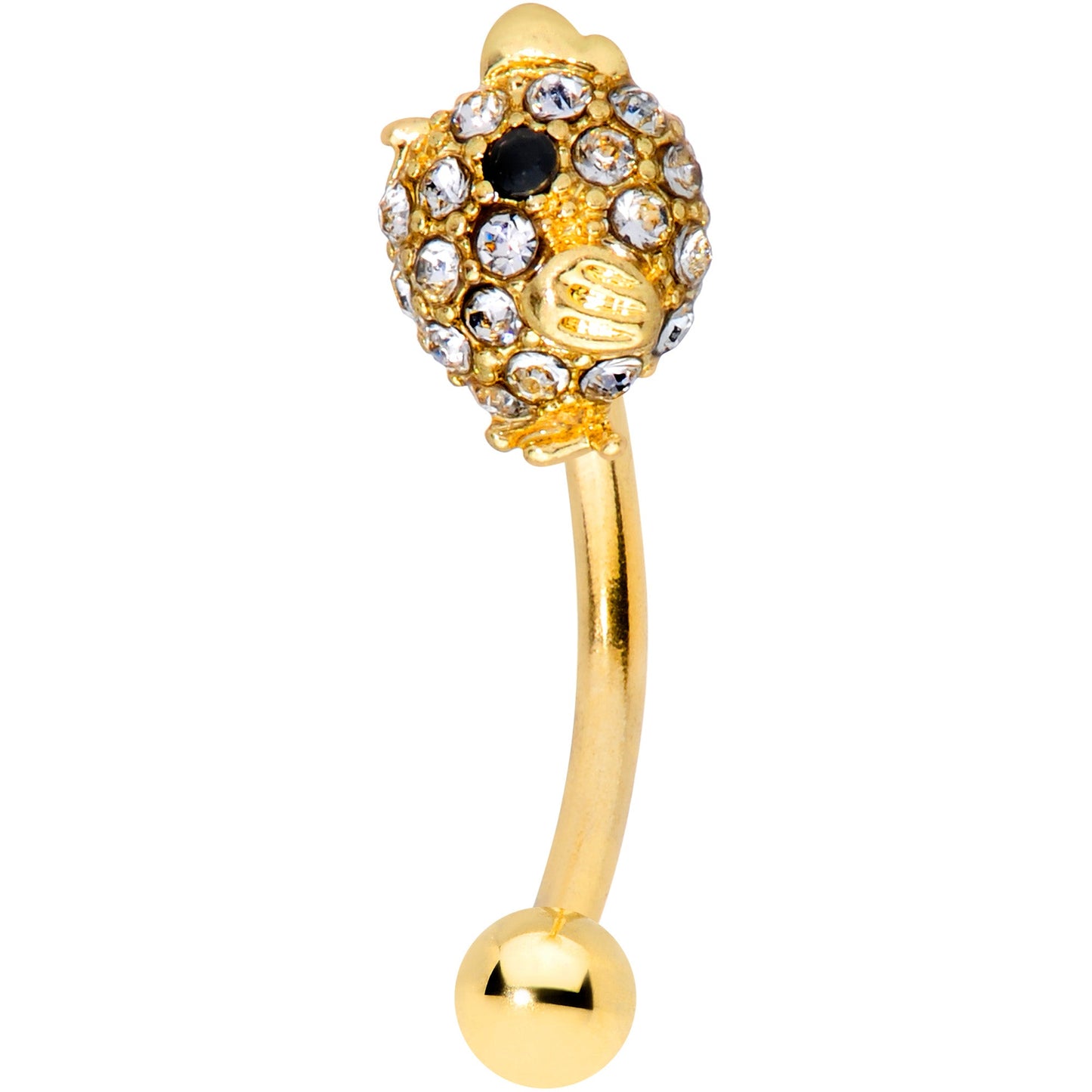 16G 5/16 Clear Gem Gold Tone Spring Chick Curved Eyebrow Ring