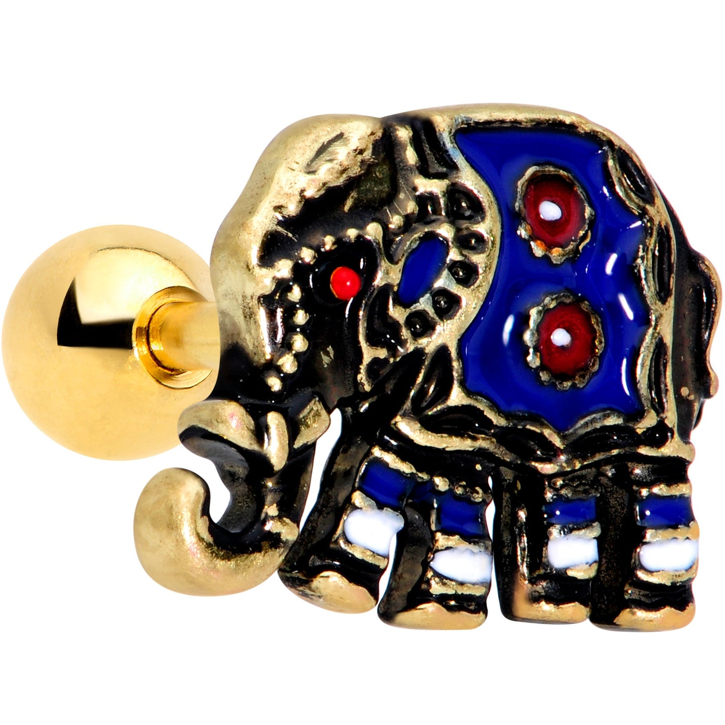 16G 1/4 Gold Tone Rococo Elephant Cartilage Tragus Earring