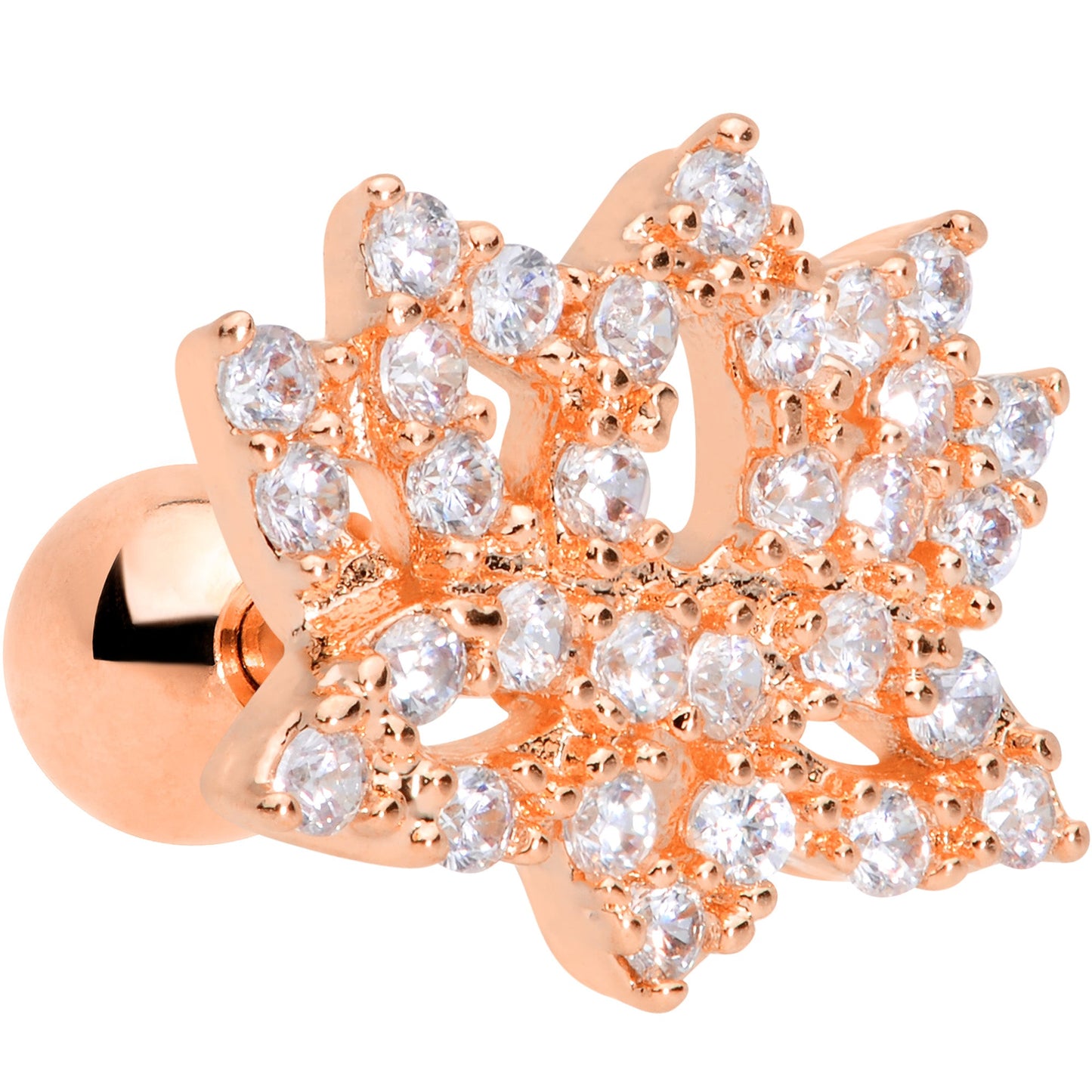 16G 1/4 Clear CZ Gem Rose Gold Tone Lotus Flower Cartilage Tragus
