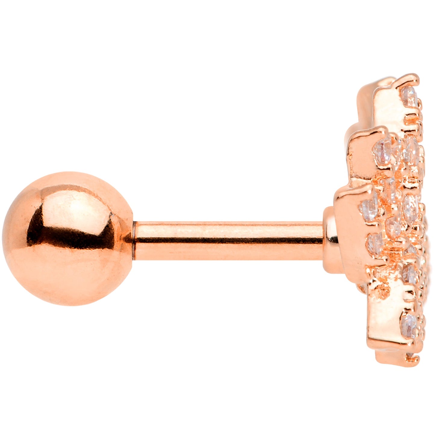 16G 1/4 Clear CZ Gem Rose Gold Tone Lotus Flower Cartilage Tragus