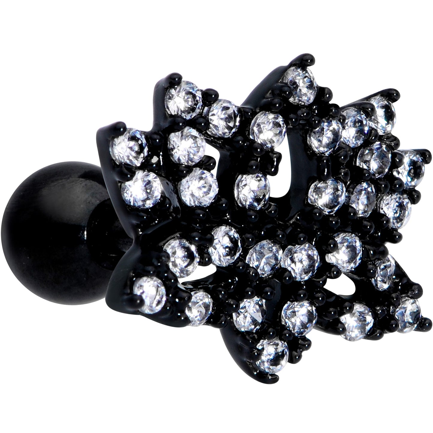 16G 1/4 Clear CZ Gem Black Lotus Flower Cartilage Tragus