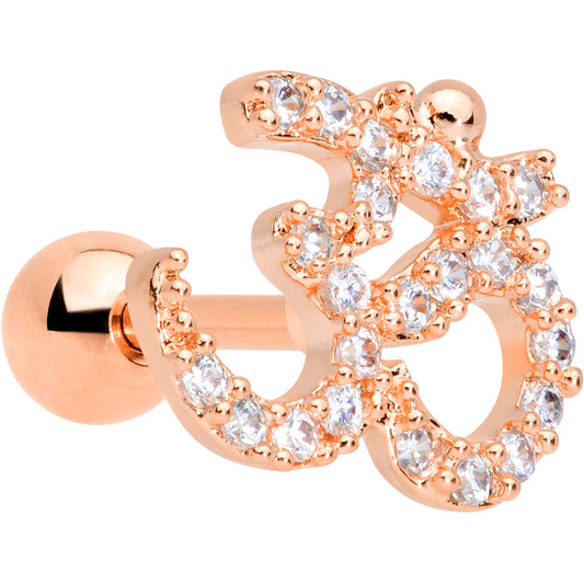 16G 1/4 Clear CZ Gem Rose Gold Tone Amazing Om Cartilage Tragus