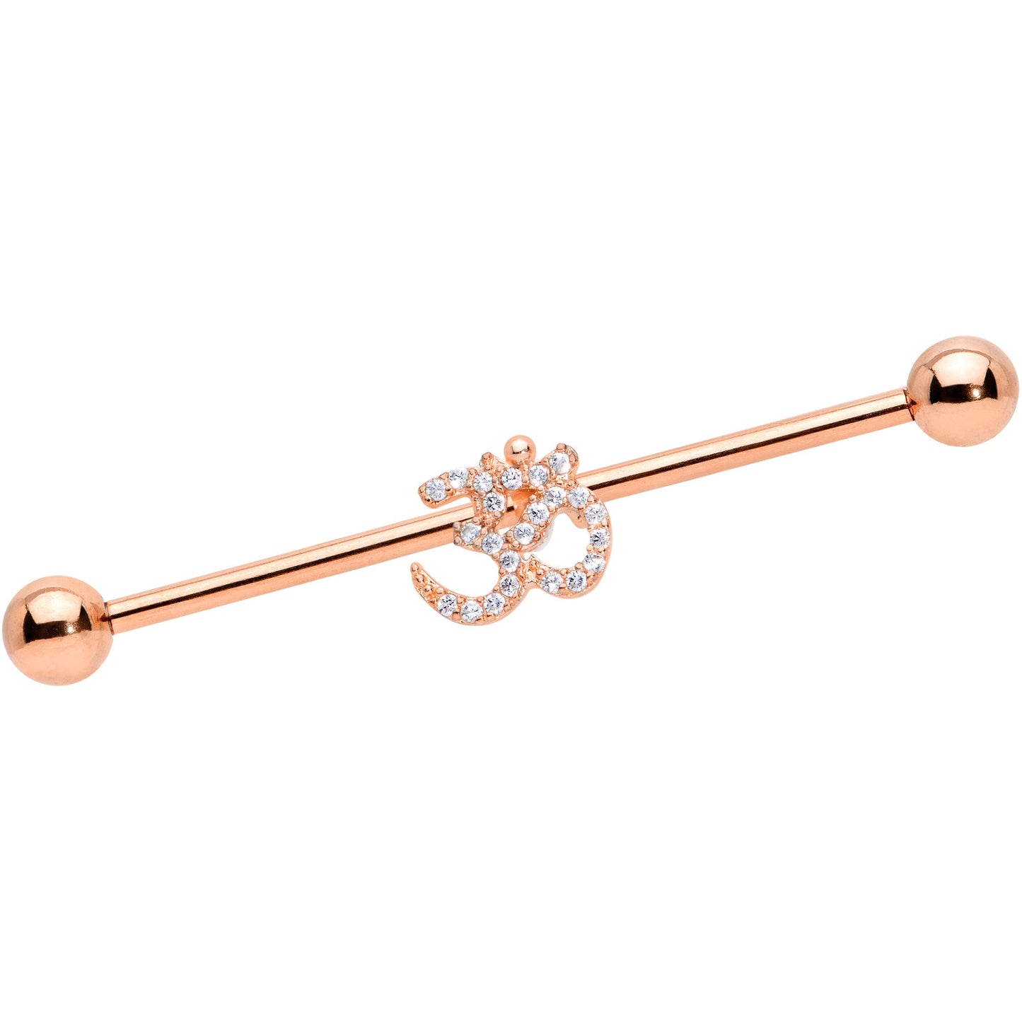 14G Clear CZ Gem Rose Gold Hue Amazing Om Industrial Barbell 38mm