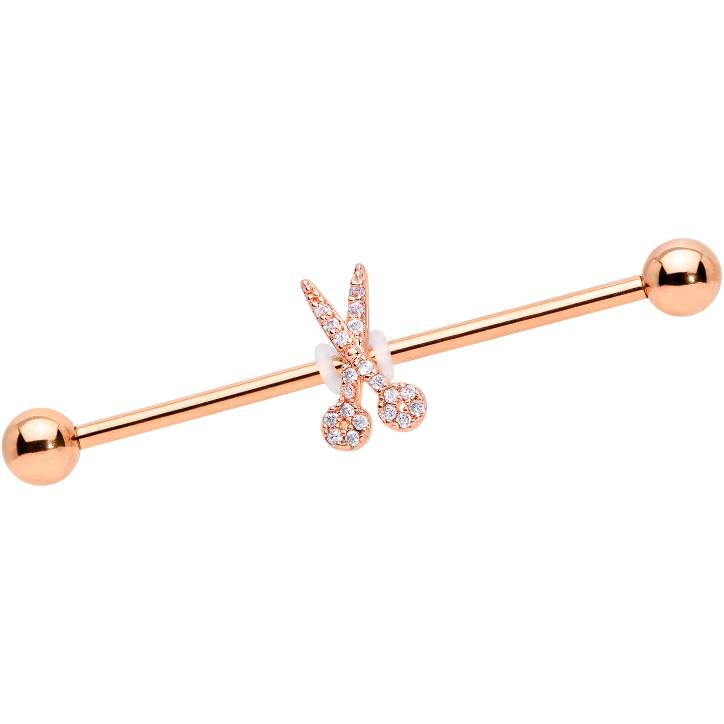 14G Clear CZ Gem Rose Gold Tone Scissors Industrial Barbell 38mm